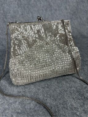 Vintage MAGID Silver Beaded Evening Bag Purse